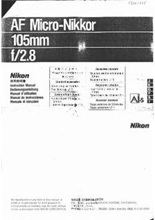 Nikon 105/2.8 manual. Camera Instructions.